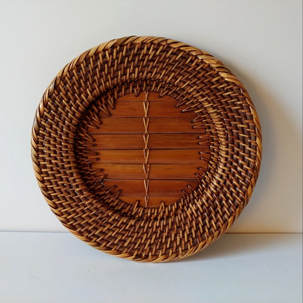 Vintage Woven Rattan Charger Decorative Plate Bamboo